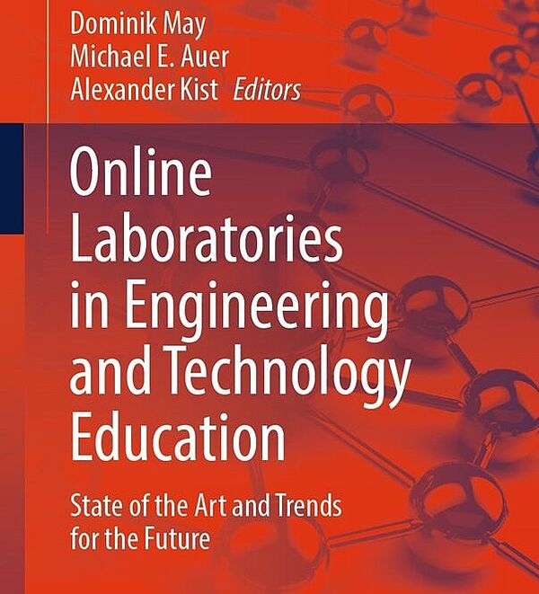 Ein rotes Buchcover mit dem dem englischen Titel "Online Laboratories"