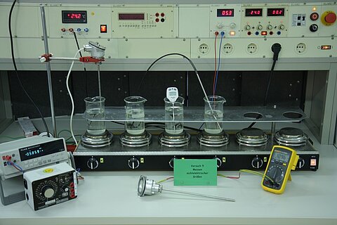 Diverse Messgeräte und Reagenzgläser im Labor