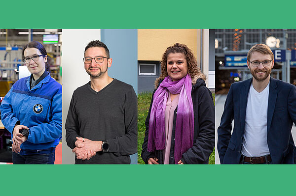 Zu sehen sind vier Portraits von Dr. Nele Drünert, Dr. Mirco Fuchs, Dr. Marina Block und Prof. Dr. Björn Höhlig
