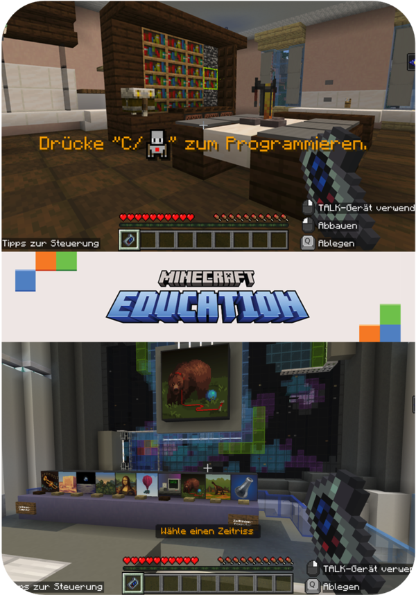 Screenshots aus dem Minecraft Education Spiel Hour of Code