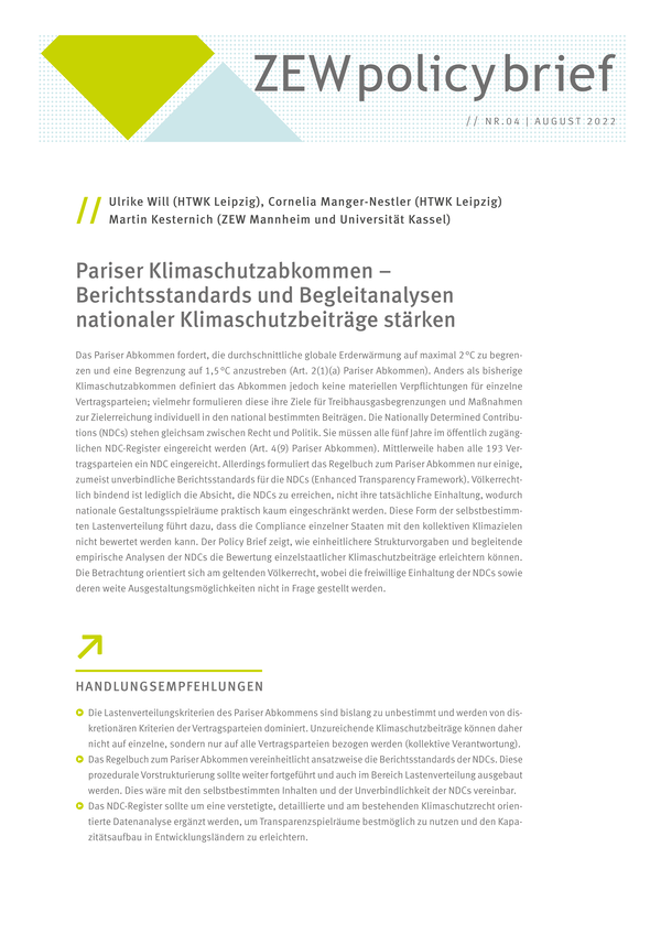 ZEW Policy Brief 4-22 Cover des ZEW Policy Brief 4-22