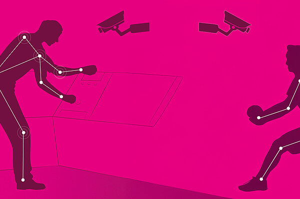 Zwei menschliche Silhouetten werden von Kameras gefilmt