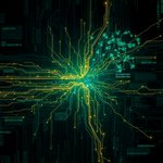 Kompetenzen im Bereich Vernetzte Systeme symbolisiert durch hellgrün leuchtende Schaltungen auf dunkler Oberfläche