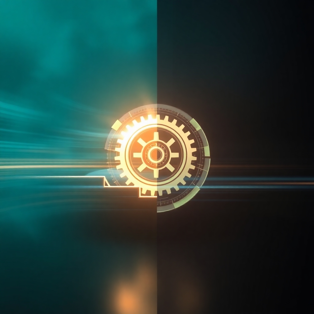 Kompetenzen im Bereich Antriebstechnik symbolisiert durch leuchtendes Zahnrad