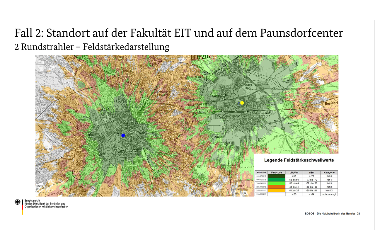 Vortragsfolie Funknetz vom Vortrag der Bundesanstalt für Digitalfunk an der Fakultät Ingenieurwissenschaften der HTWK Leipzig im Mai 2023 © BD BOS