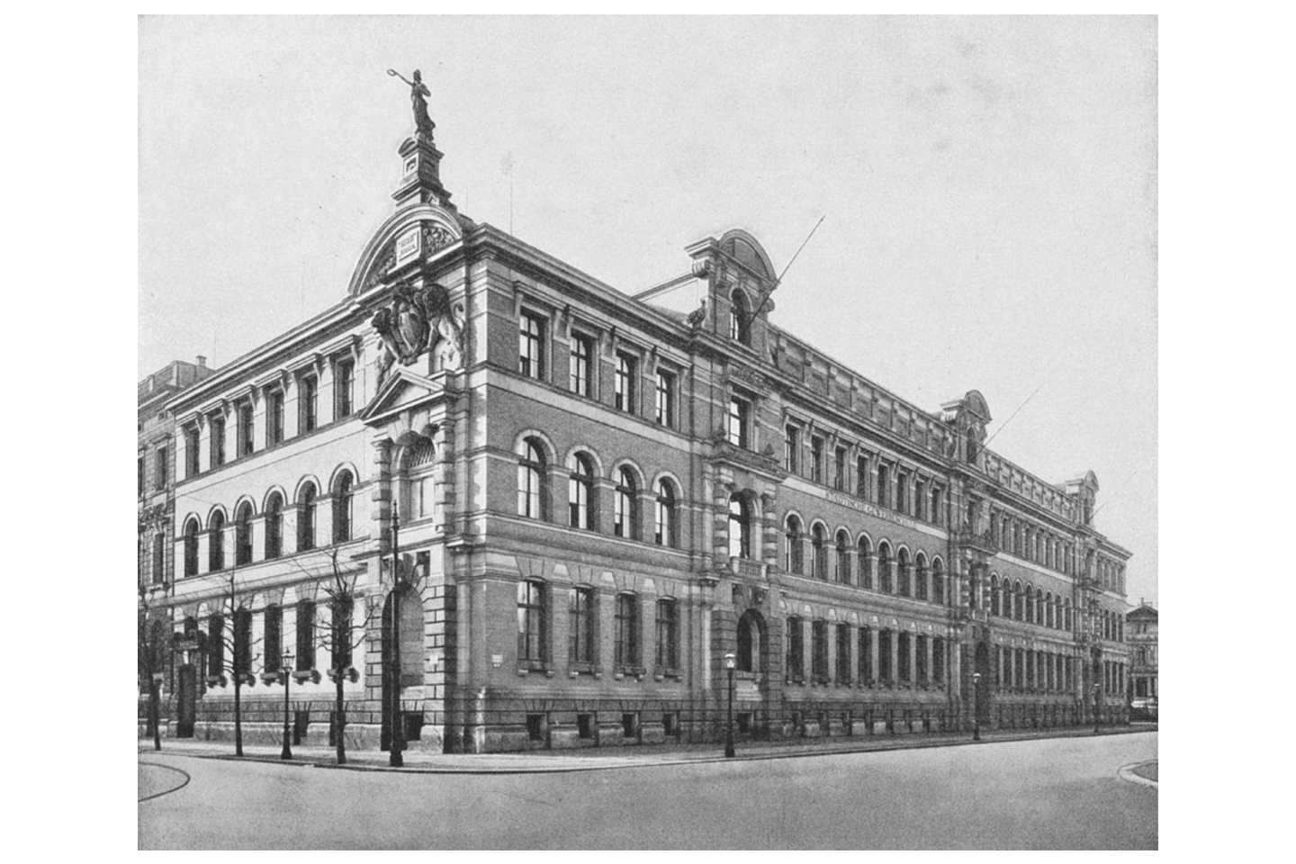 black and white photo of the building