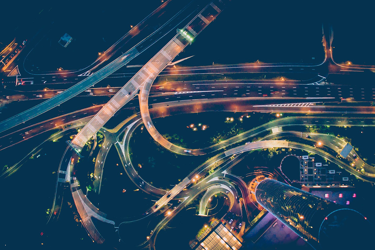 Bird's-eye view of the highway interchange/link leads to the project website
