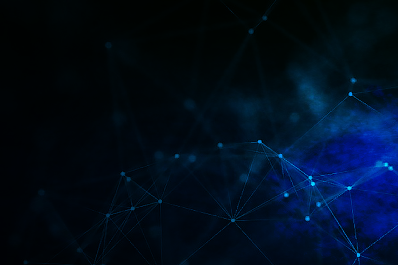 Bright dots and glowing lines between a net-like structure/link lead to the project website.