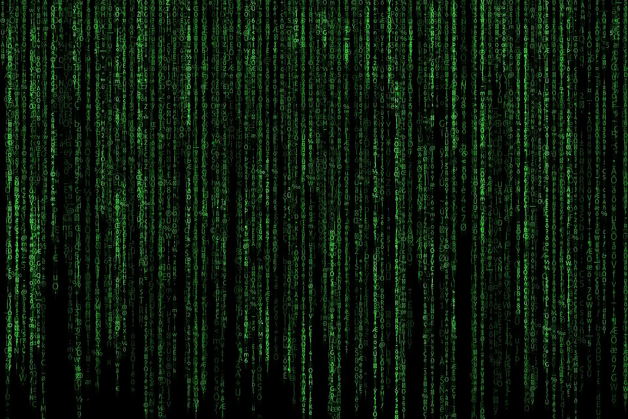 Green data and codes flow down like raindrops, dark background/link leads to the project website