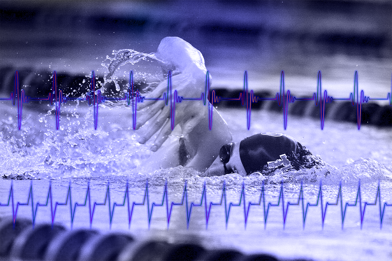Darstellung einer Echtzeit EKG Messung bei Schwimmer/bei Verlinkung führt Link zur Projektwebsite