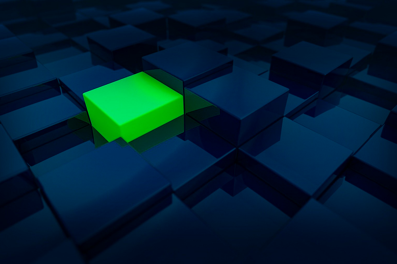 Dark blue rectangles and a light green rectangle—a symbolic image for the project; the link leads to the project website
