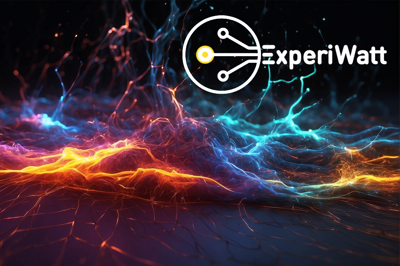 ExperiWatt Logo auf buntem Hintergrund