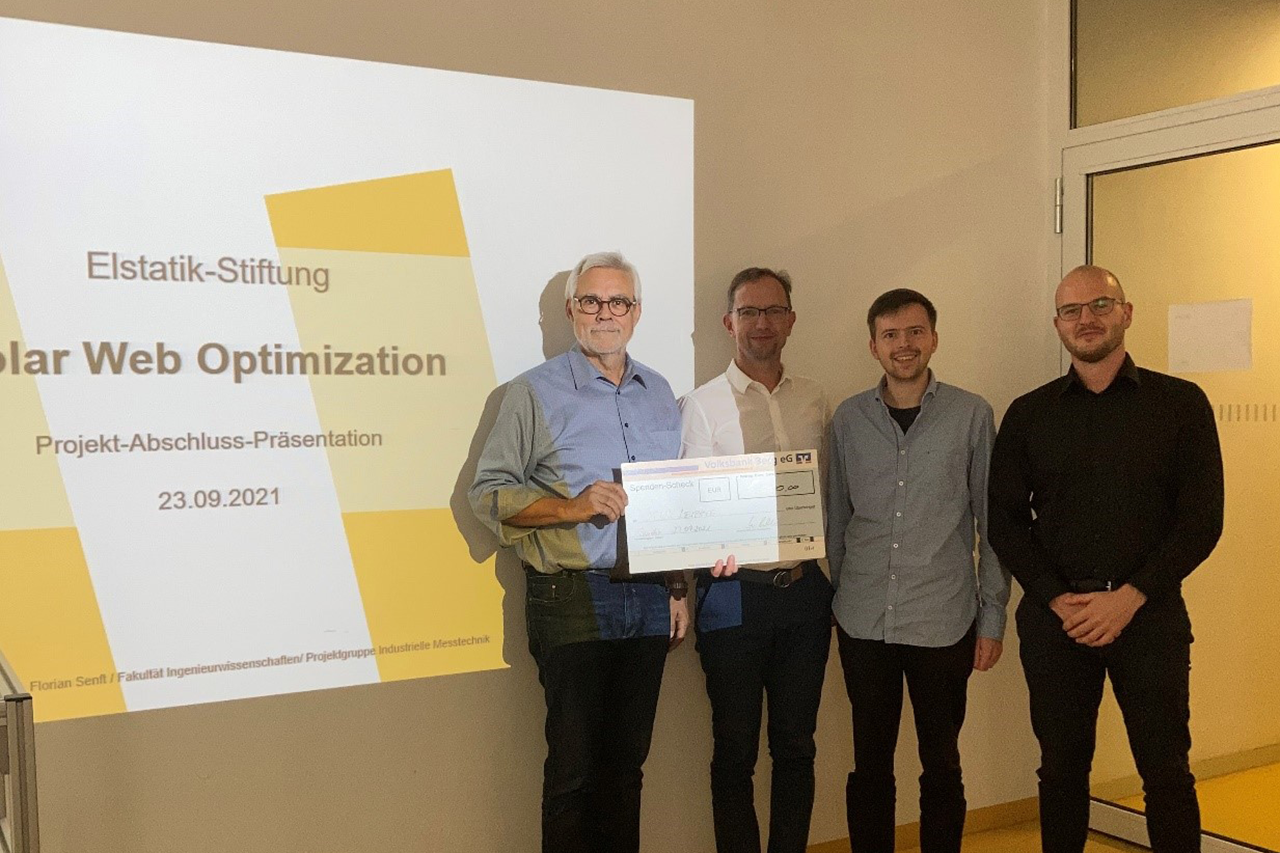 From left to right: Wolfgang Schubert (Elstatik Foundation), Mathias Rudolph, Florian Senft, Christian Heddergott (HTWK Leipzig); Photo: Beate Schubert