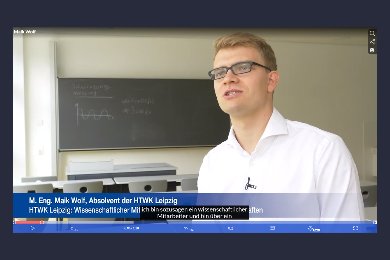 Screenshot vom Video, Maik Wolf zu sehen, Verlinkung führt zum Video auf dem HTWK-Medienserver