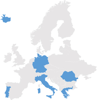 beteiligte Länder Die Karte zeigt Europa mit 6 blau hervorgehobenen Ländern